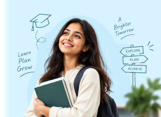 Student smiling with academic guidance illustrations